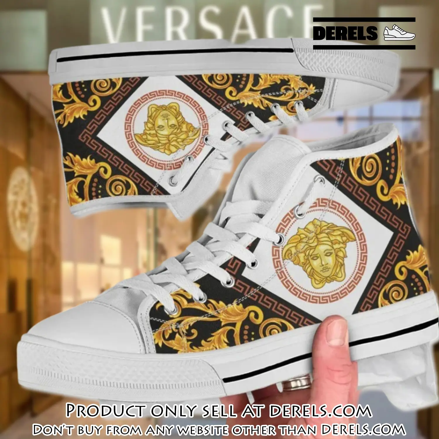 Versace medusa gold white high top canvas shoes luxury brand gifts for men women dr1621120